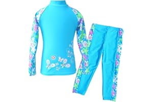 TFJH E Girls Long Sleeve Swimsuit Two Piece Swimwear 3-12 Years UPF 50+ Sunsuits