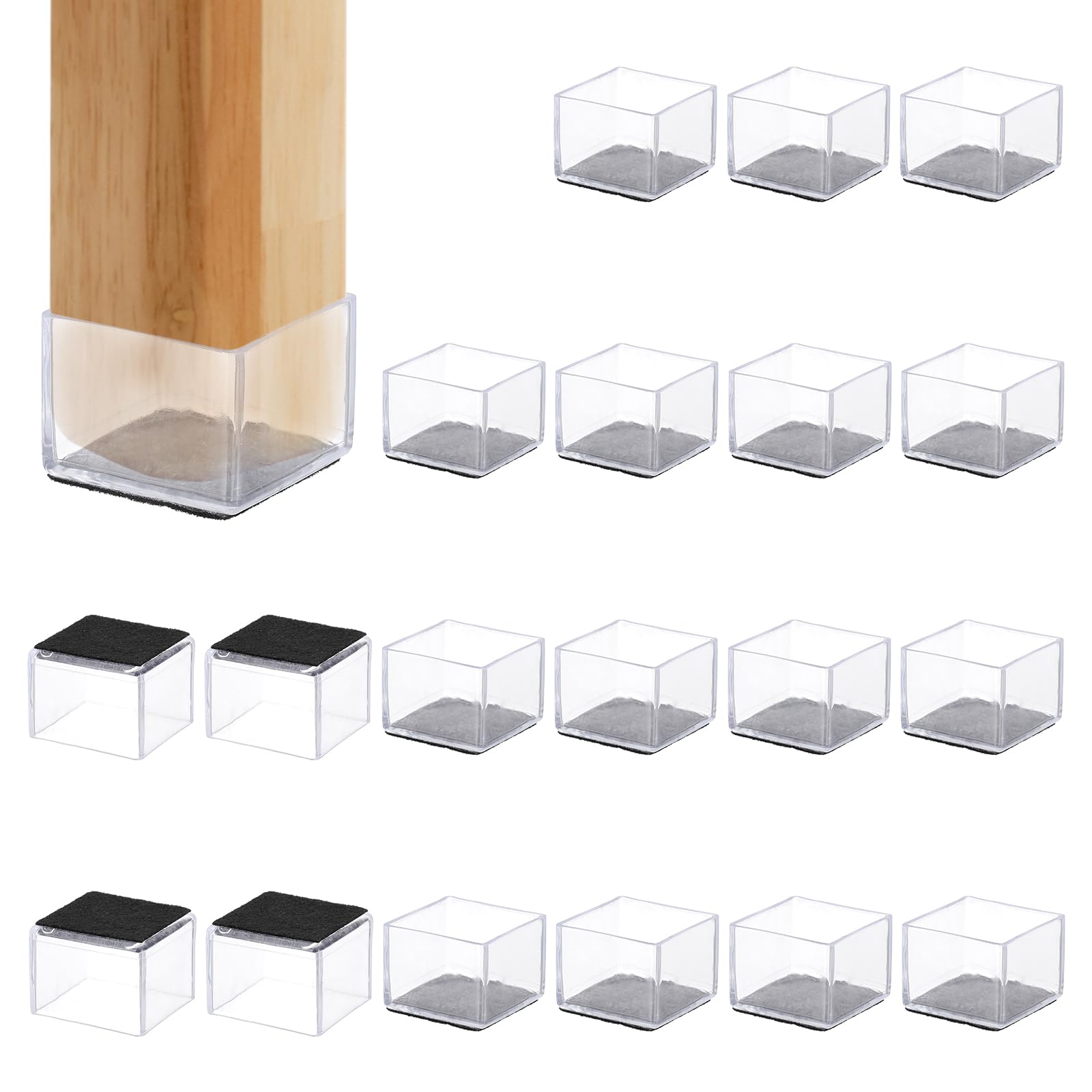PATIKIL Chair Leg Floor Protector for Hardwood Floors, 20 Pcs Square PVC Felt Fit 1.18" Furniture Leg Cap Furniture Feet Cover Furniture Feet Carpet Small Slider, Transparent