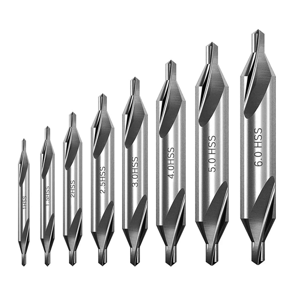 Saipor 8Pcs HSS Center Drill Bits Set 60-Degree Angle Combined Countersink Drill Bit Tool High Speed Steel Countersink Tools for Lathe Mill Metalworking (1/1.5/2/2.5/3/4/5/6mm)