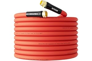 SPECILITE 5/8" Hot/Cold Rubber Garden Water Hose 50 ft, -50℉-190℉, 200psi Working, 600psi Burst, Flexible & Lightweight With 3/4" Brass Fittings for Yard, Outdoor, Farm, Agriculture, Construction, Red