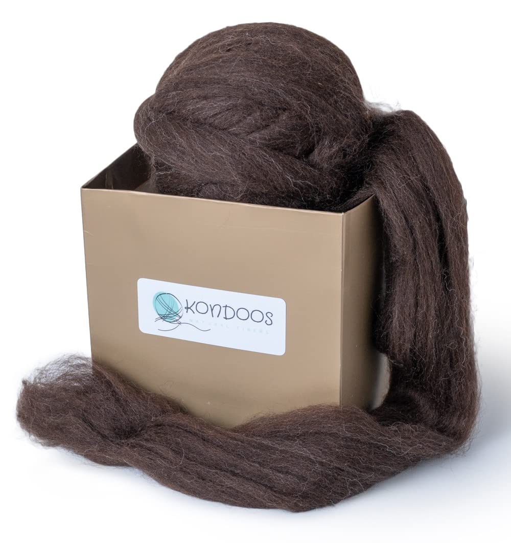 Kondoos Natural Wool roving, 227g. Best Wool for Needle Felting, handcrafts and Spinning. Natural Soft Colours, un-Dyed. (Dark Brown Chocolate, 8 oz) โ image 1