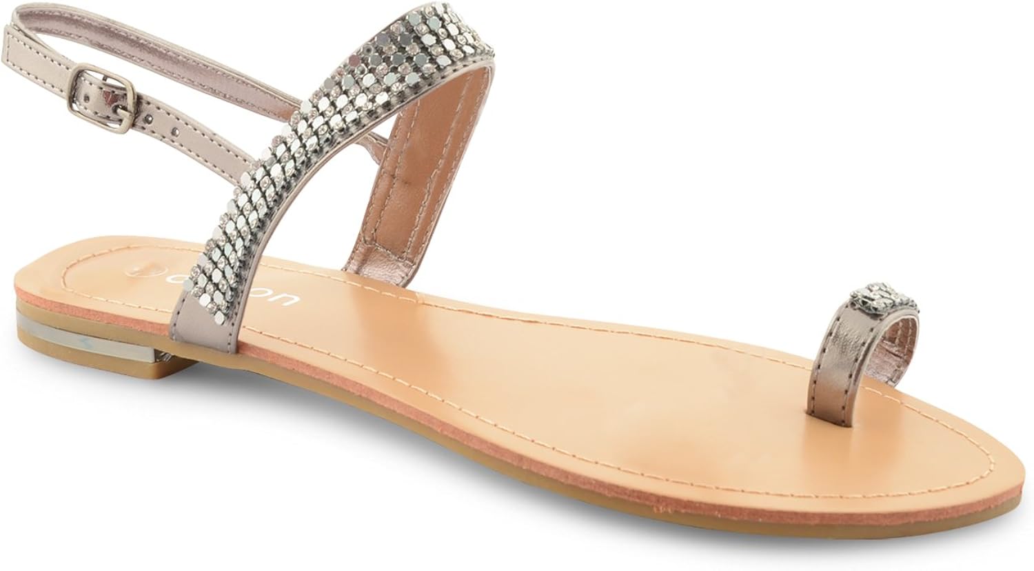 New Ladies Diamante Flat Toe Post Summer Flip Flop Ankle Strap Sandals