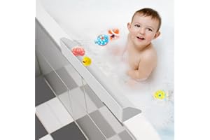 Resseor Splash Guard for Bathtub, 3.8" x 3.6" Silicone Bath Tub Splash Guard with 6 Suction Cups, Bathtub SplashGuard Play Shelf Area for Kids with 3°Drainage Slope for Faster Drying - White