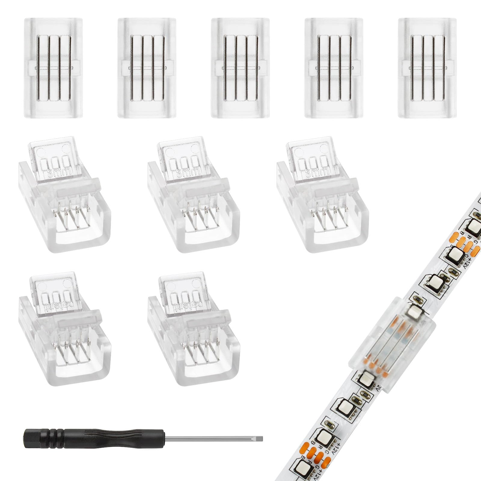 Aroidful 10Pcs 8mm 4 Pin LED Strip Connector, Strip to Strip RGB Connector for 8mm Wide Waterproof or Non-Waterproof SMD 5050/3528 RGB LED Strip Lights