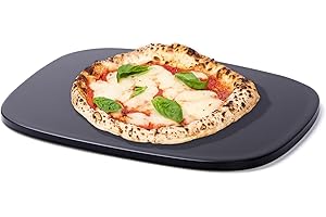 ROCKSHEAT Pizza Stone, Unique Shape 15.8" x 12" x 0.6" Pizza Stones for Oven Grill BBQ, Heavy Duty Ceramic Coating Baking Stone for Pizza & Bread, Innovative Irregular Design Grilling Stone (Black)