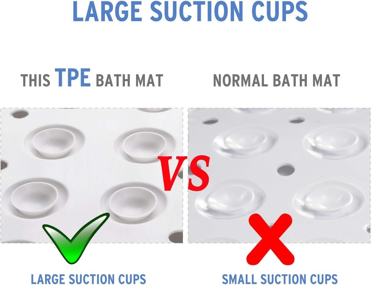 AmazerBath Bath Tub Mat, Larger Suction Cups Bath Mats with Strong Grip, Eco-Friendly TPE Material, Soft and Odorless, Machine Washable, Non-Slip Shower Mats for Bathroom, 39 x 16 Inches (White): Home & Kitchen