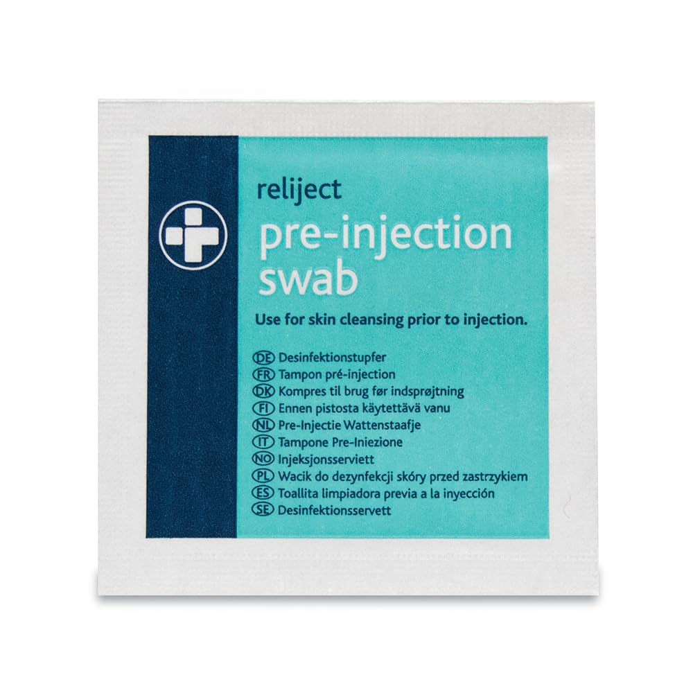 RELIANCE MEDICAL Pre-Injection Swab Wipes - Pack of 100 Individually Wrapped Medical Skin Cleaning Wipes with 70% Isopropyl Alcohol,White