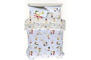 Peanuts Multi Character Bedding 7 Piece Super Soft Cozy Reversible Comforter and Sheet Set with Sham, Queen, (Official Licens