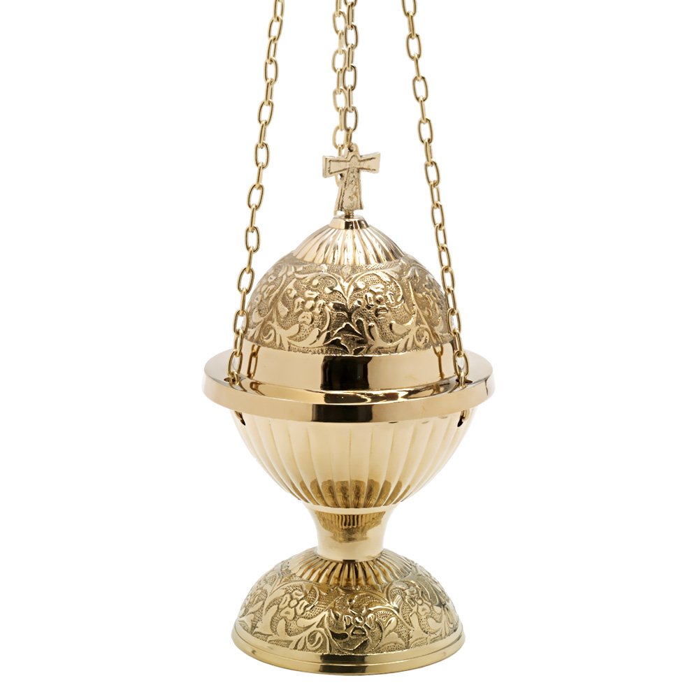 Nklaus incense burner brass with cross gold chain 90cm incense burner hanging incense burner incense burner for church at home 7631