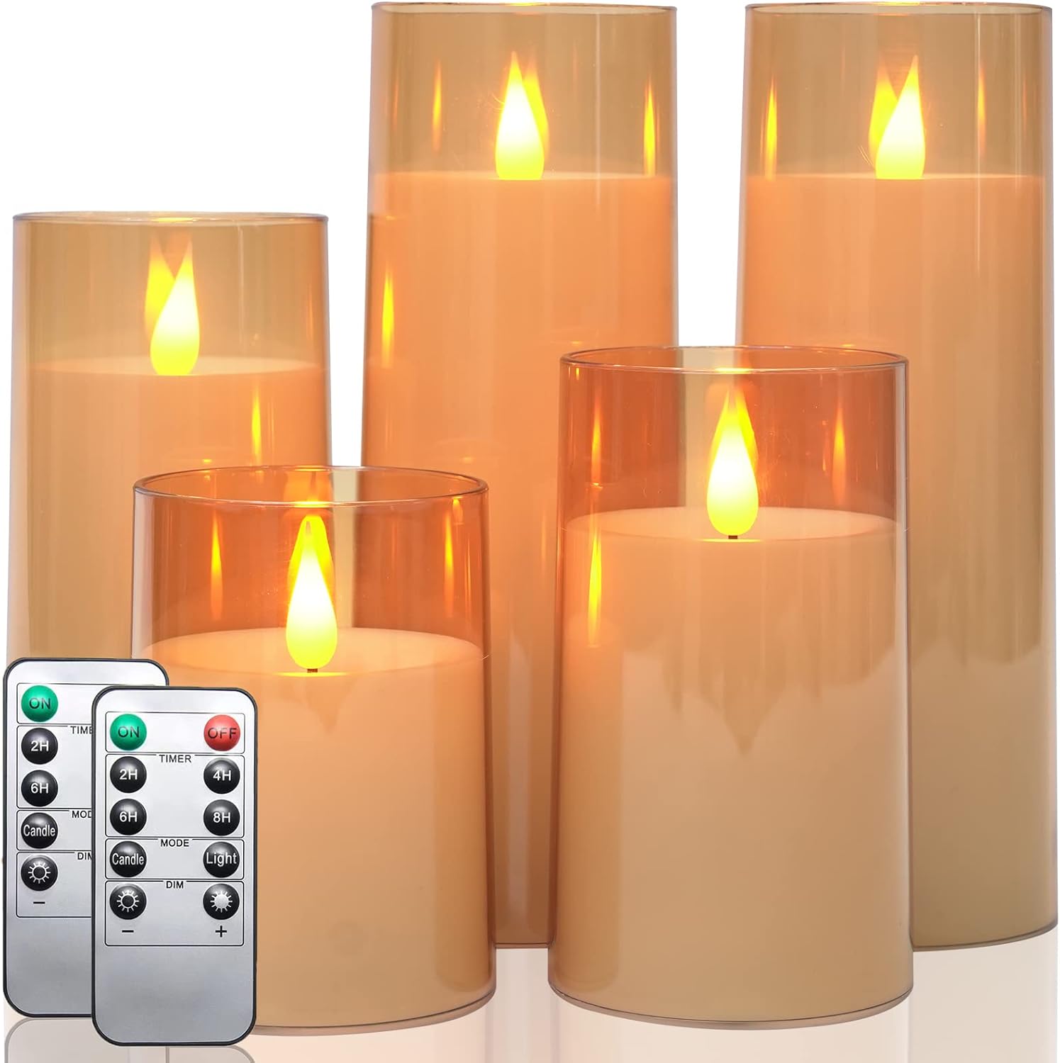 Lighting - Fo32won Amber LED Flameless Pillar Candles Battery Operated with Remote and Timer, Set of 5 (D 3