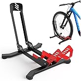 ALIXUEQIN Bike Stand Floor, Portable Bike Storage for Garage - Fit for 24"-29" Bikes, Tire Width up to 3.5", Road & Mountain Bicycle Stand, Front and Rear Wheel Parking Rack - Red