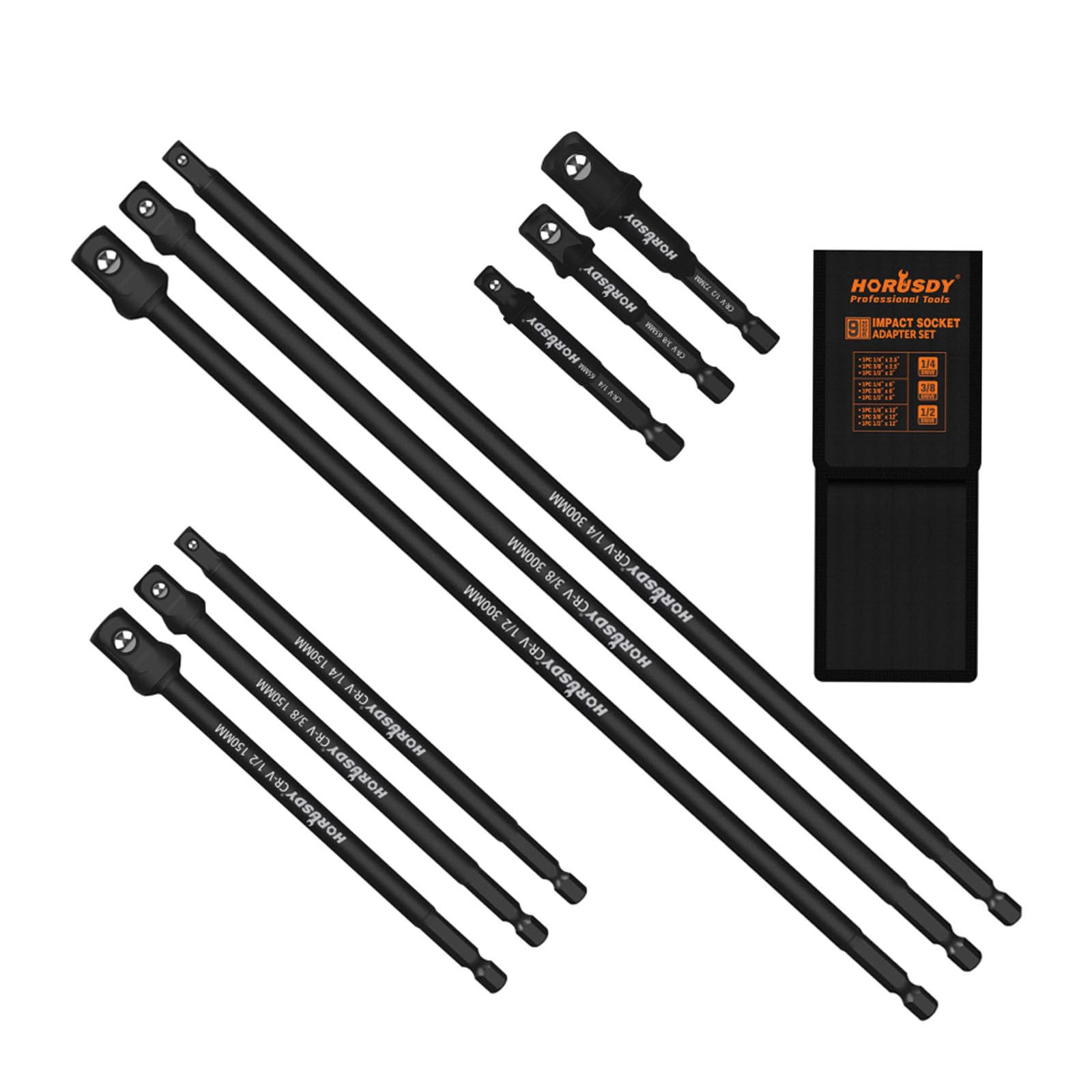 TOP-VIGOR 9Pcs Impact Socket Adapter Set, 1/2 1/4 3/8 Inch Socket Driver Adapter, 3-Inch 6-Inch and 12-Inch Long Drill Socket Adapter Extension for High Torque Impact Wrench