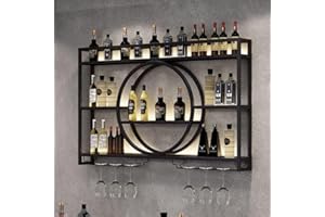 HFTUW 55 Inch Wall Mounted Wine Rack, 3-Tier Wall Bar Shelves for Liquor Bottles, Large Capacity Bar Shelves Wall Mounted wit