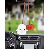 Halloween Ghost Car Accessories - Hanging Ornament Crochet Pumpkin and Pendant for Rear View Mirror Decoration