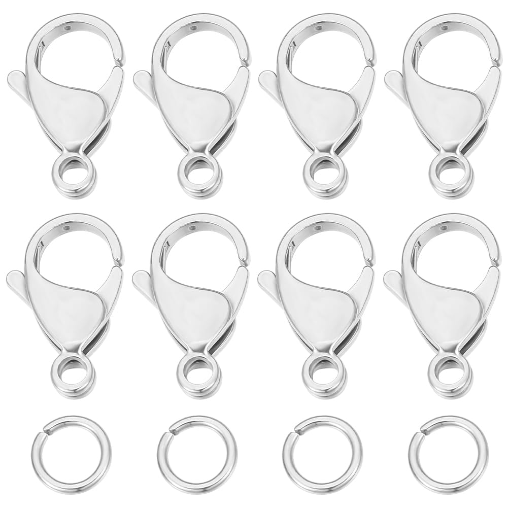 Beebeecraft 10Pcs/Box Bracelet Clasps 19mm 316 Stainless Steel Lobster Claw Jewelry Clasps Connector with 20Pcs Open Jump Ring for DIY Craft Jewellery Chains Making