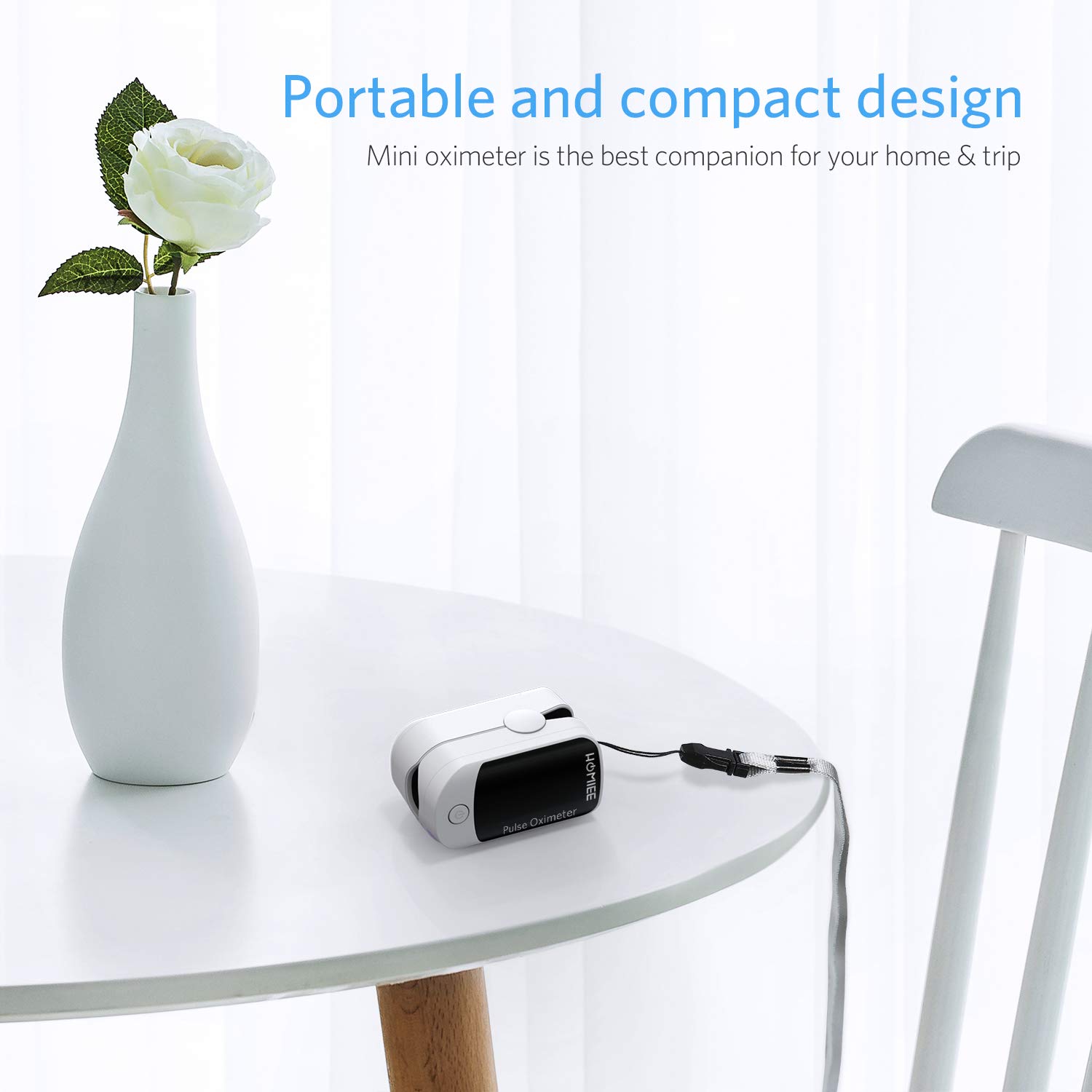 Pulsoximeter, Oximeter mit Pulsmesser mit 4 Richtungen rotierendem OLED Display Fingeroximeter für die Messung des Puls und der Sauerstoffsättigung am Finger, Weiß