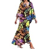 MAKABO Kaftan for Women Dress V Neck Short Sleeve Beach Vacation Bikini Swimsuit Cover Ups Loungewear for Summer