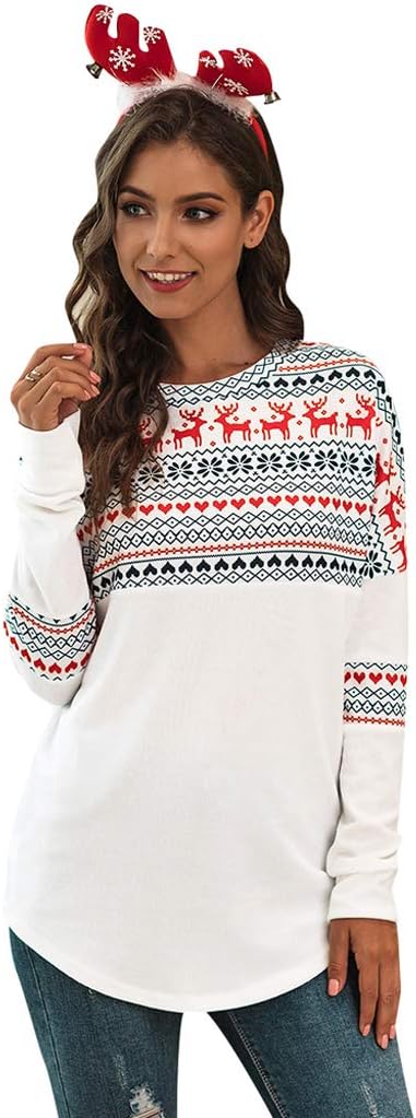 Tacky Christmas Sweater for Women Vintage Funny Merry Tunic Knit Sweaters White
