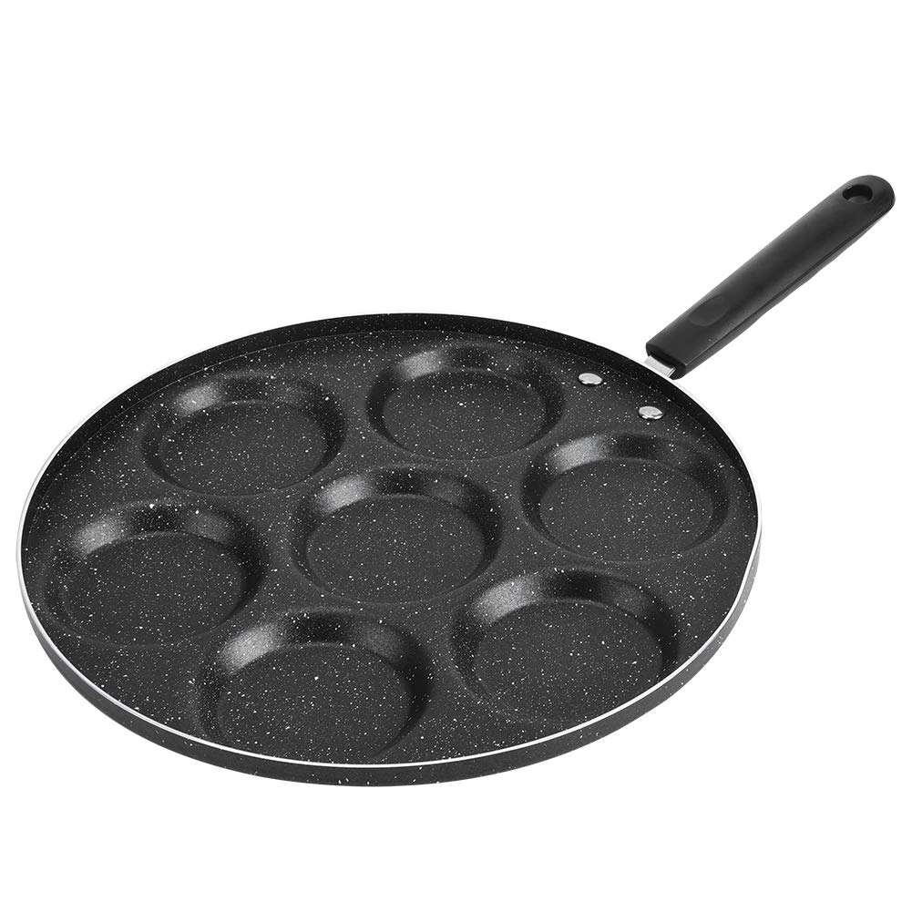 Mumusuki Household Kitchen Breakfast Pancake, 7 Holes Frying Pan Non Stick Fried Eggs Cooking Pan Burger Mold for Egg Hamburger with Handle