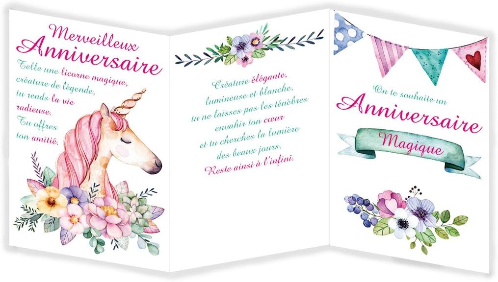Afie 67 1111 Carte Joyeux Anniversaire Licorne Poney Fille Princesse Couronne Rose Fleurs Roses Cartes Cuisine Et Maison Estiloss Com