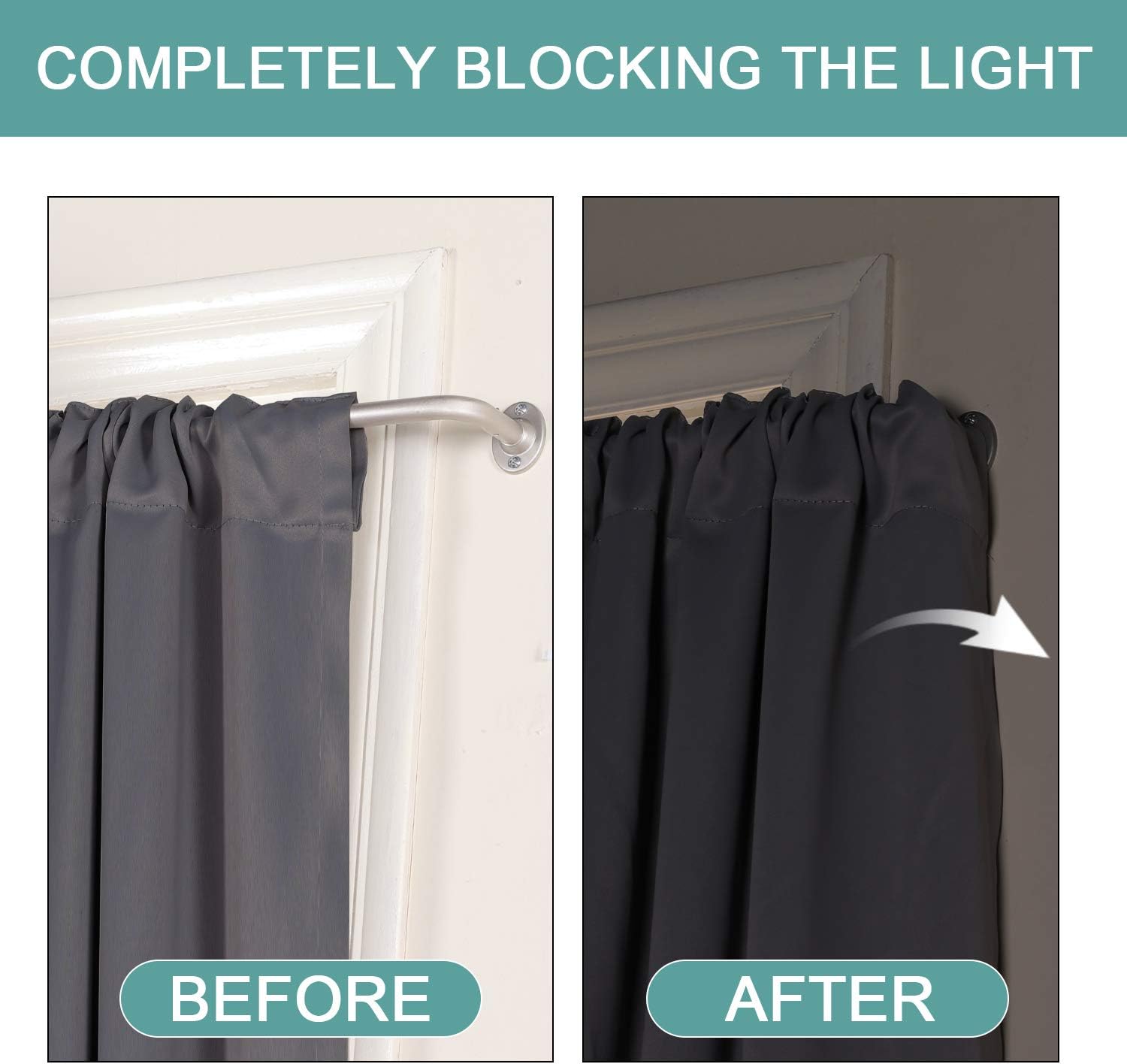 Turquoize Wrap Curtain Rod Easy Install Room Darkening Wrap Around Curtain Rod Set with Hardware Adjustable Design for Blackout Curtain 2 Pack, Nickel, 48 to 86 Inch: Home & Kitchen