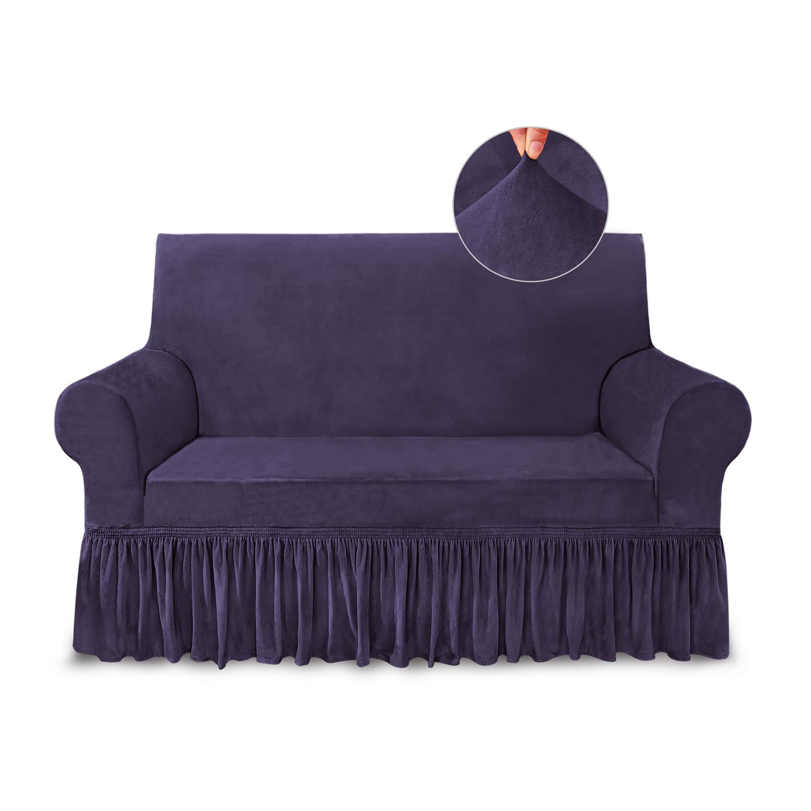 NICEEC Loveseat Cover Super Soft 1-Piece Purple Slipcover for Loveseats Stretch Universal Spandex Couch Covers for Living Room Easy Fit Washable Furniture Sofa Protector with Skirt