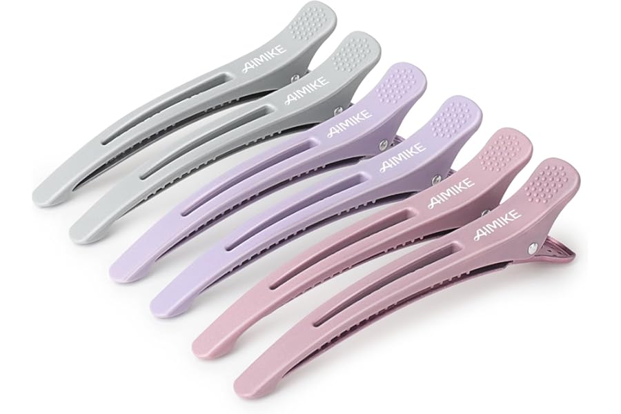 AIMIKE Hair Sectioning Clips with Silicone Band – 6pcs No Crease Duck Billed Clips for Styling, Cutting, and Rollers in Morandi Color