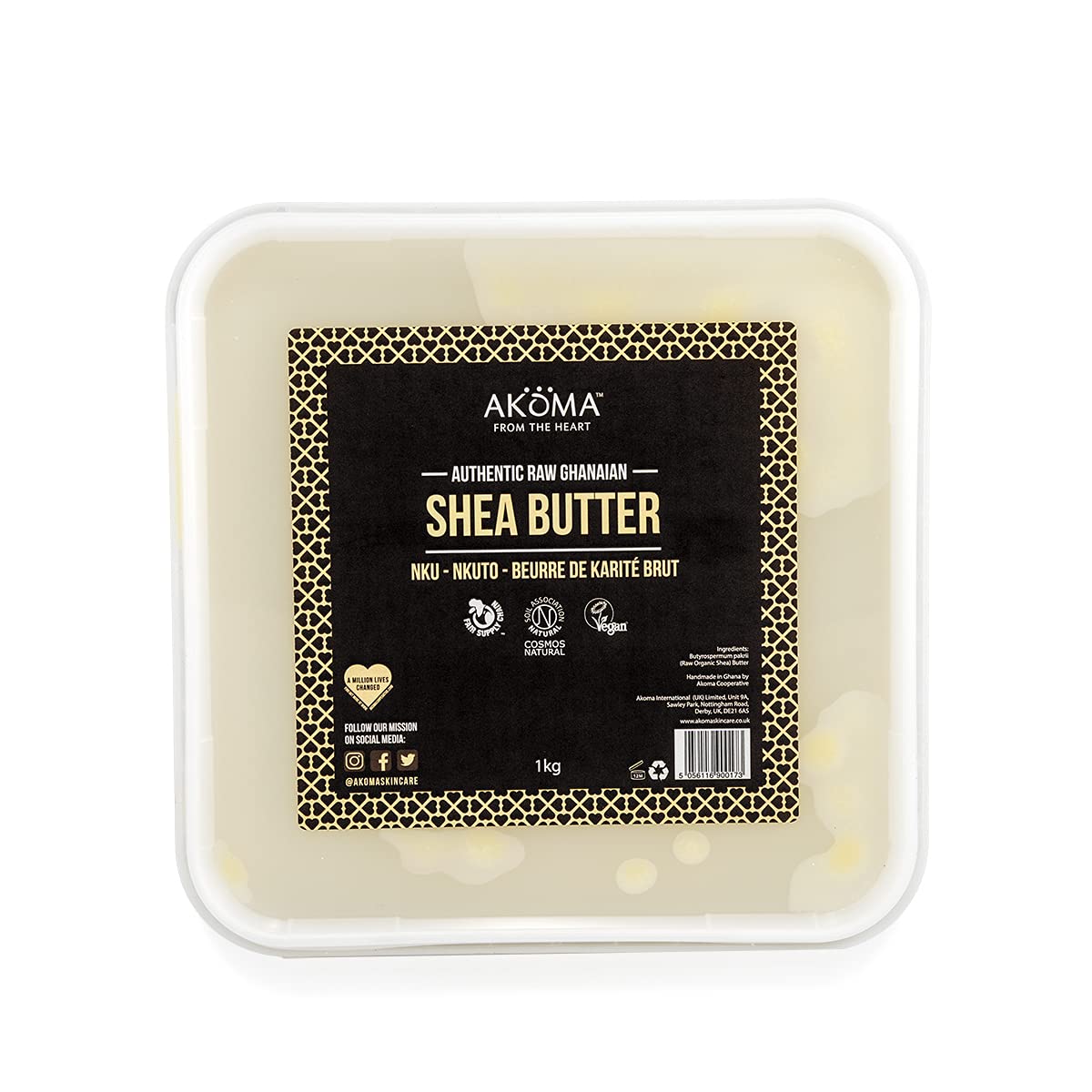 Authentic RAW Shea Butter, Cosmos Natural Certified, Vegan, Fairly Traded, 1.00kg