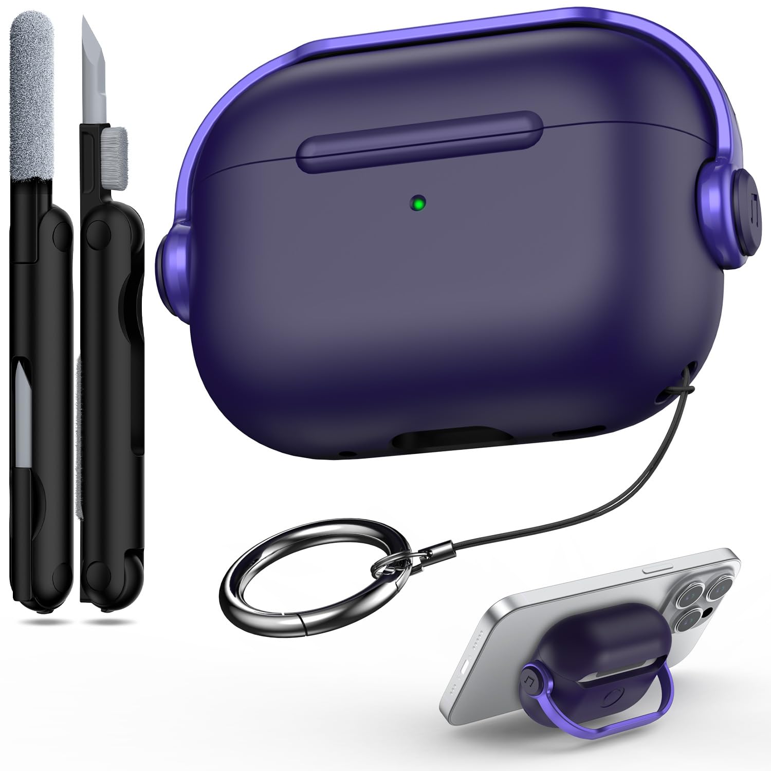 R-fun Compatible with Airpods Pro 2nd/1st Generation Case Cover (2022/2019) with Secure Lock, Music Headset Earphone Protective Case with Cleaning Kit Compatible with Airpods Pro case,Purple