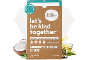 Kind Laundry Detergent Sheets with Stain-Fighting Enzymes - Plant Powered Eco-Friendly Laundry Soap Sheets - Home or Travel L