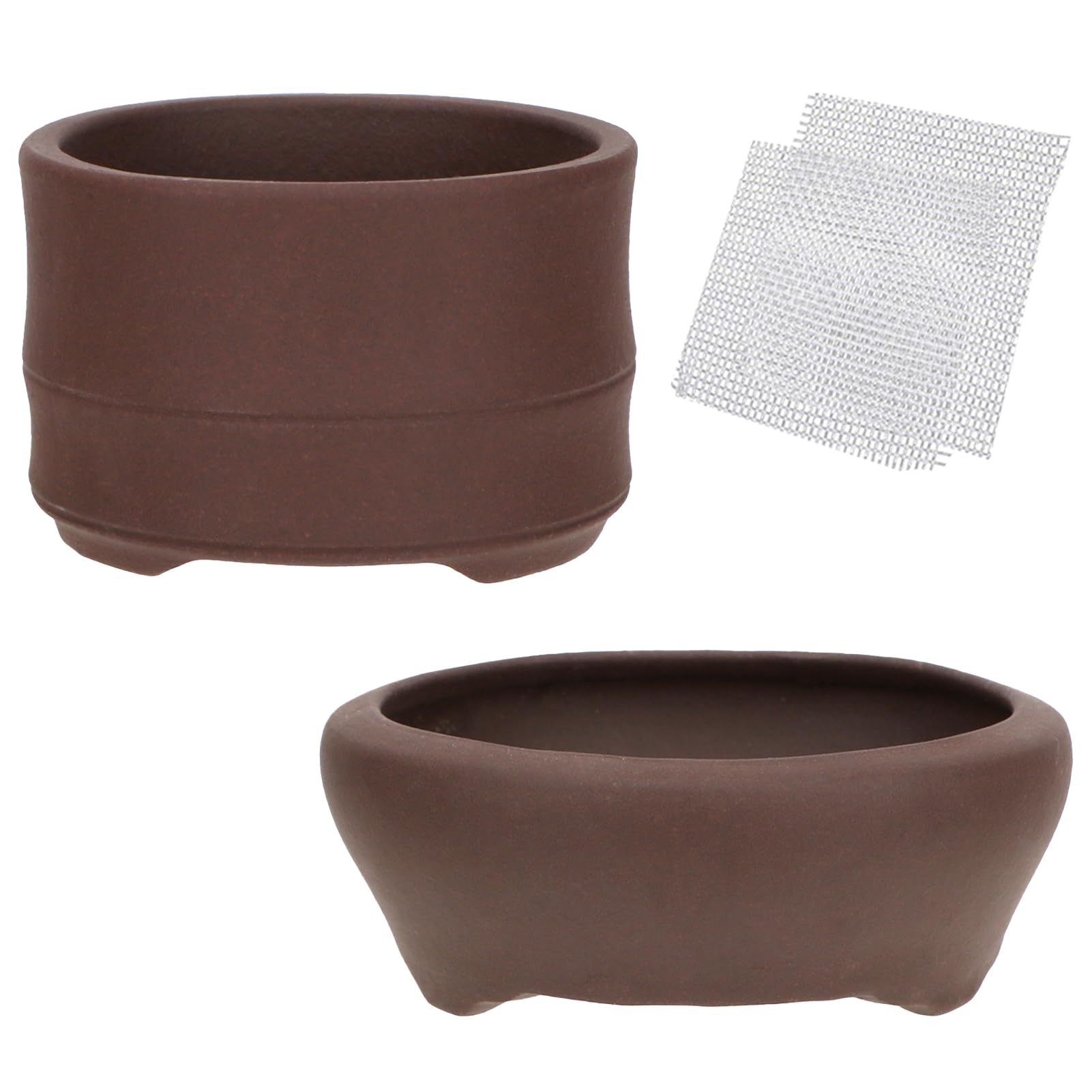 happy bonsai 2 pc 3.1" + 3.7" Unglazed Round Ceramic Succulent Planter Pot Set