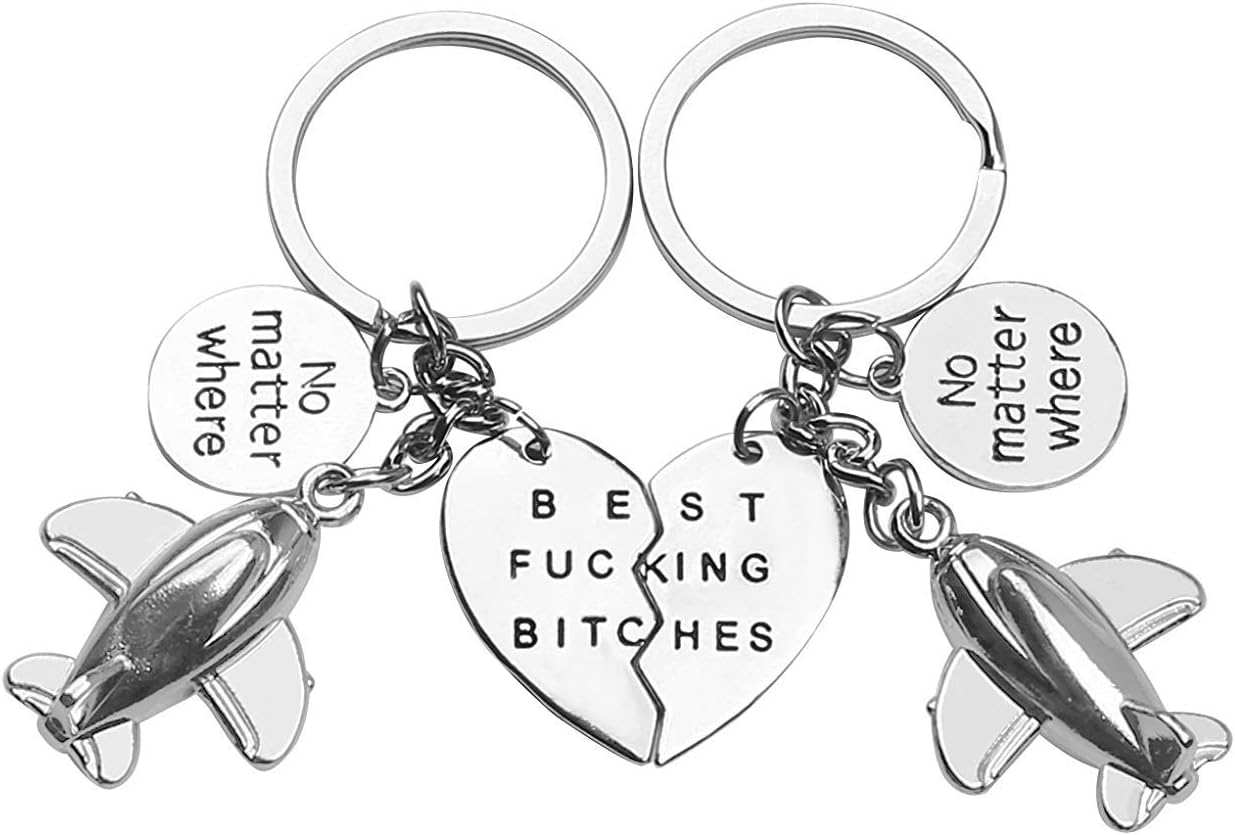 Best Bitches Split Heart Keychain Key Rings 2pcs Color Silver