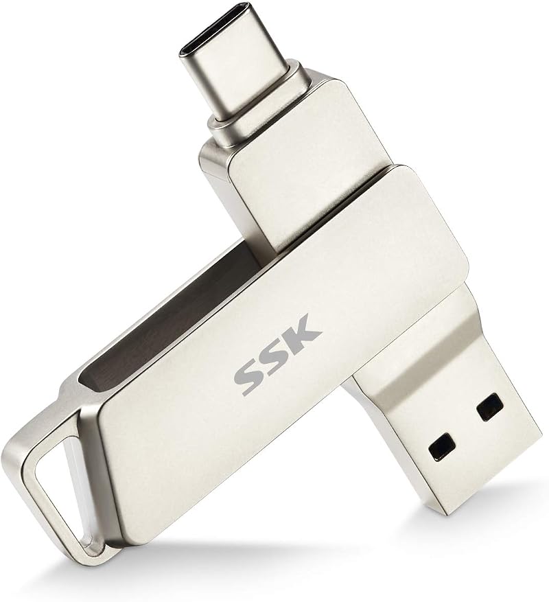 SSK 128GB USB C Flash Drive 200MB/s Dual USB-C USB 3.2 2 in 1 Jump Drive