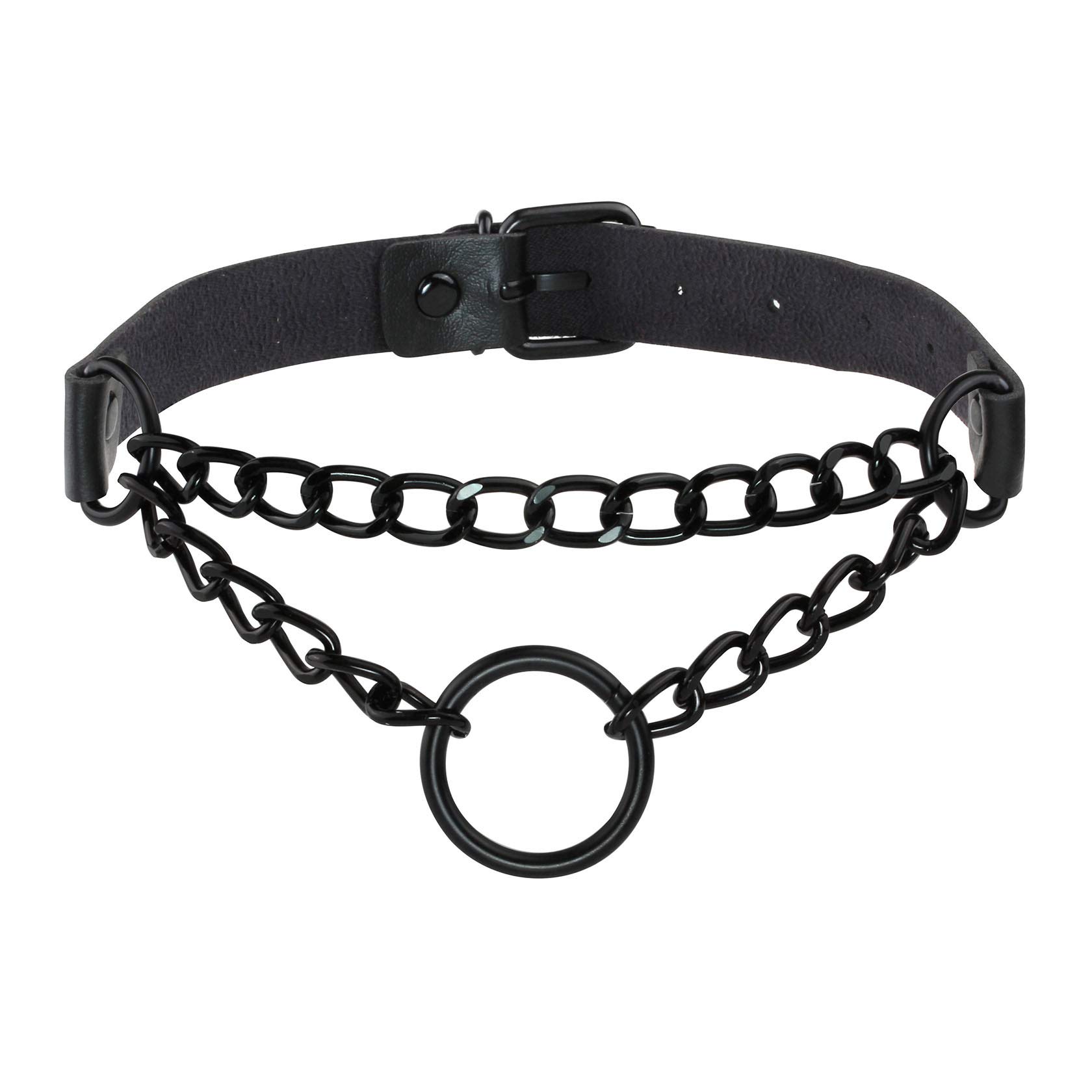 MILAKOO PU Leather Choker O Ring Necklace with Black Chain Neckband Choker