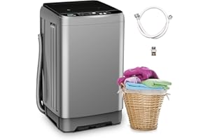 BORCOLO Portable Washing Machine, 17.7lbs Full-Automatic Small Washing Machine for Apartment, 10 Wash Programs with Drain Hose Dorm Size Portable Washer for RV, Home, College, Grey