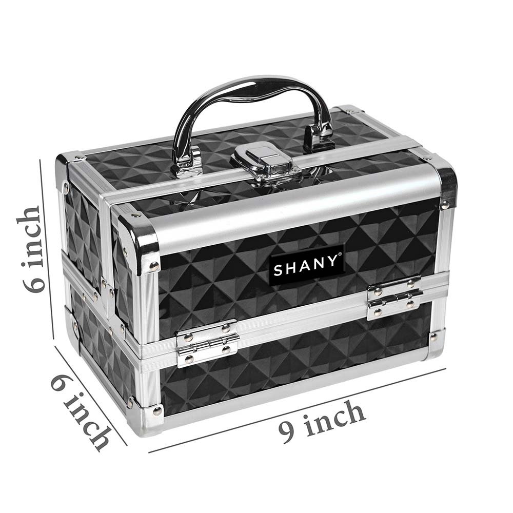 SHANY Chic Makeup Train Case Cosmetic Box Portable Makeup Case Cosmetics Beauty Organizer Jewelry storage with Locks, Multi trays Makeup Storage Box with Makeup Mirror - Black