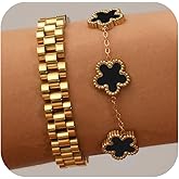 YOQ Stackable Four Leaf Clover Bracelets for Women, 18K Gold Plated Bangle Bracelets Set, 2 Pcs Charm Jewelry Gifts