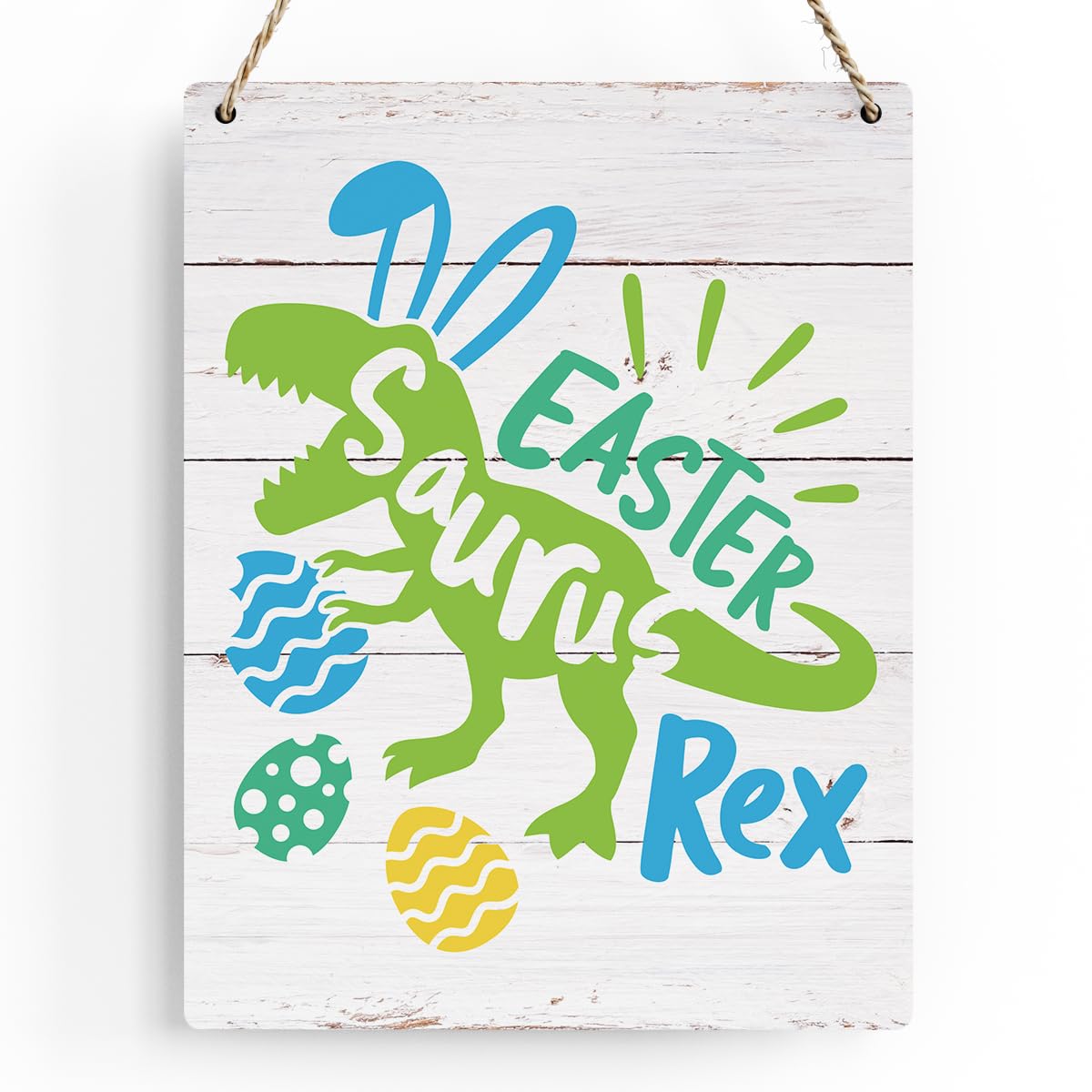 Easter Decoration Easter Dinosaur T-Rex Bunny Decor Easter Front Door Decor Funny Easter Bunny Ears Wall Decor, Wooden Sign Wall Art Decor for Farmhouse Home Porch Bedroom Living Room Office