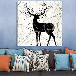 Square Canvas Wall Art - Folliage Deer Wood Effect Canvas - Giclee Print Gallery Wrap Modern Home Art Ready to Hang - 12x12 inches