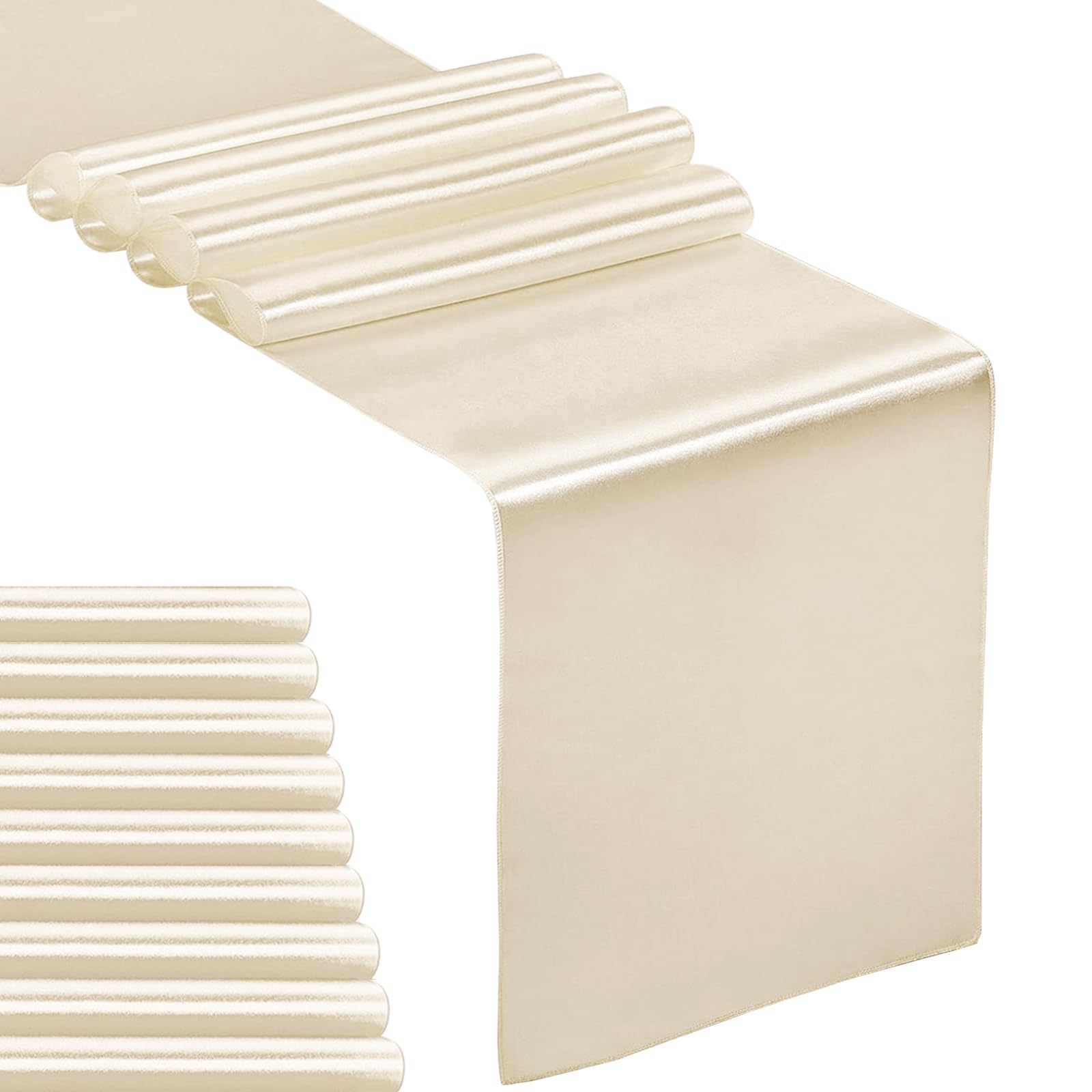 Photo 1 of 10-Pack Satin Table Runner Champagne 12 x 108 inches Long, Table Runners for Wedding, Birthday Parties, Banquets Decorations?10 Pack, 12x108 Inch, Champagne