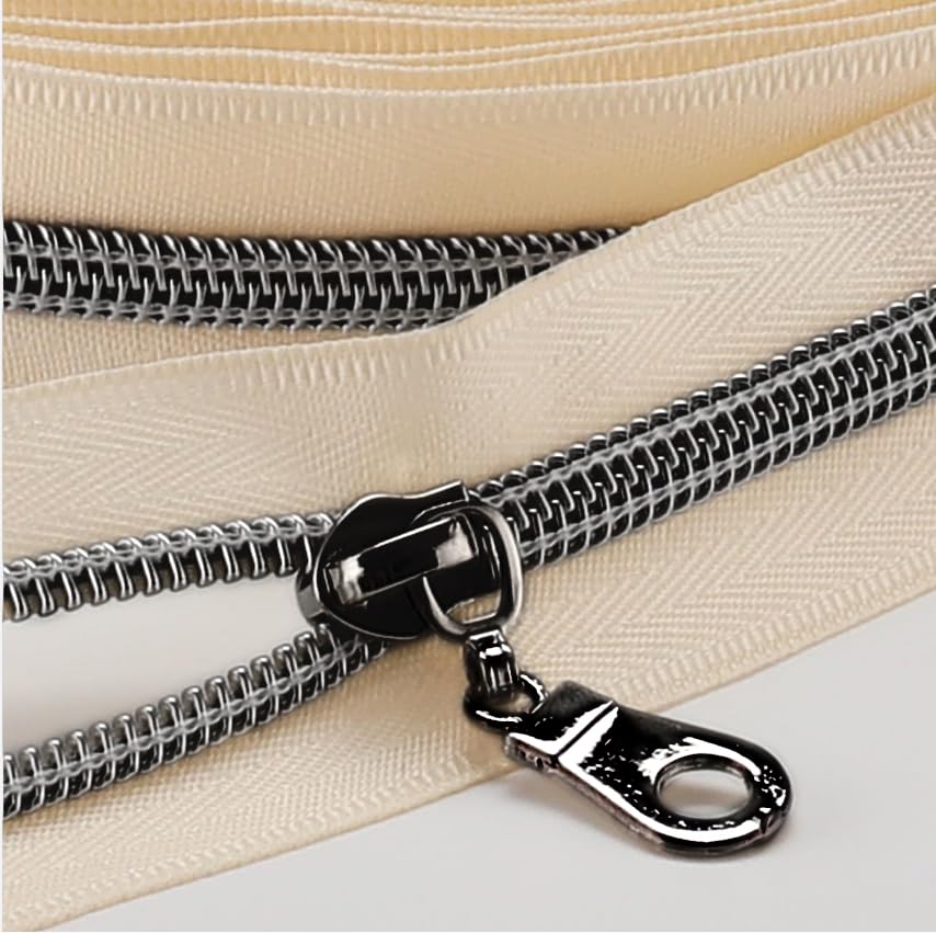 The Yards Bulk Zipper(#5), Beige Nylon Coil with Gunmetal Teeth, 10PCS Sliders for DIY Sewing Craft Bags — image 1