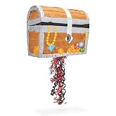 BLUE PANDA Pull String Treasure Chest Pinata - 12 x 10 x 6.5 In, Blue - Pirate Treasure Chest Birthday Pinata &amp; Pirate Party Decoration