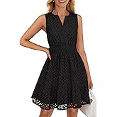 ZESICA Women's Summer Sleeveless Mini Dresses 2026 V Neck Hollow Out Eyelet Flowy A Line Beach Vacation Party Sundress