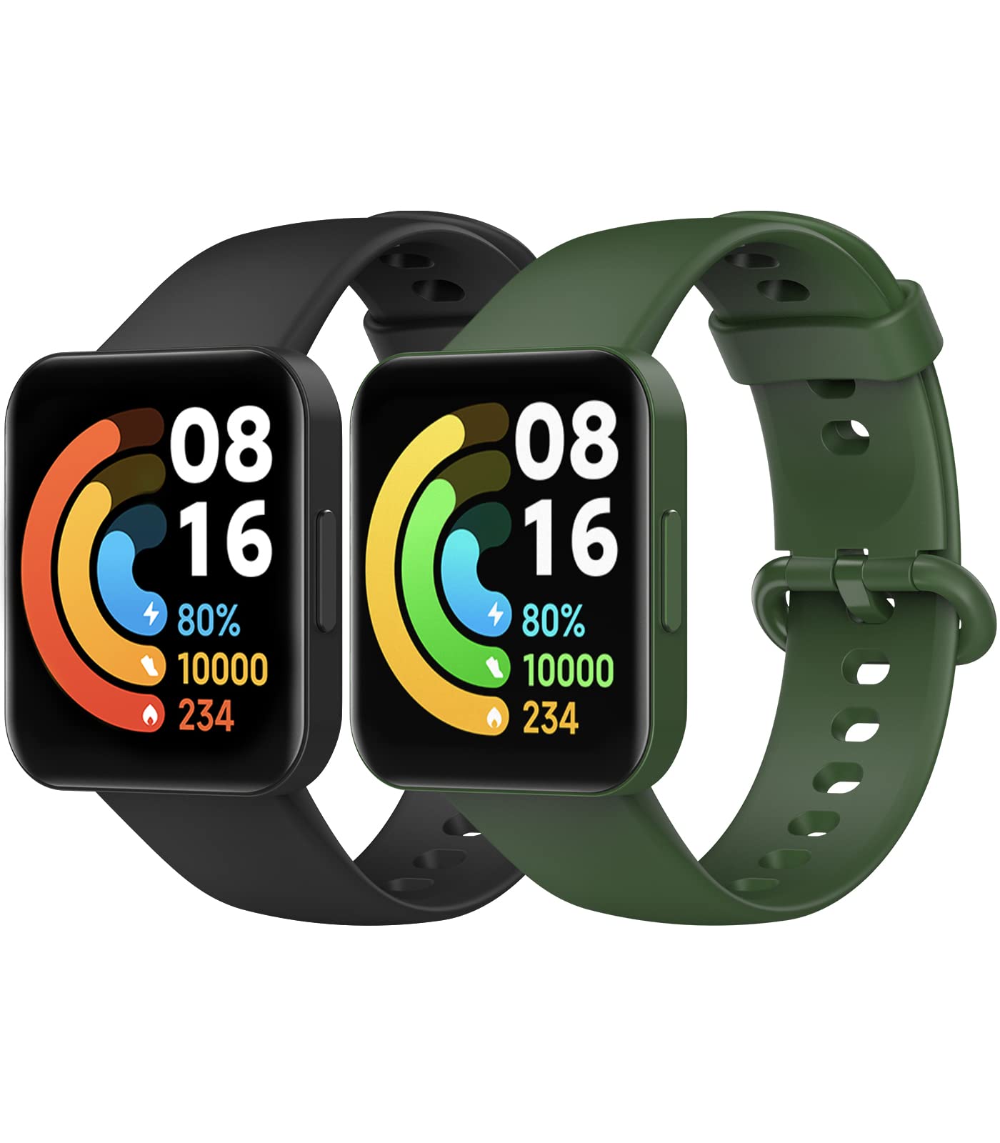 MoKo 2 Pack Straps Compatible with Redmi Watch 2 Lite/Xiaomi Poco Watch, Soft Silicone Replacement Sport Band Wristband for Women Men, Black/Dark Green