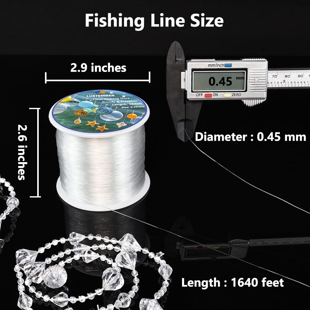 Fishing Wire, 1640 ft Clear Fishing Line, Strong Invisible String for Hanging Decorations, Balloons, Crafts, Jewelry Making, Beading, Bracelets and Necklaces