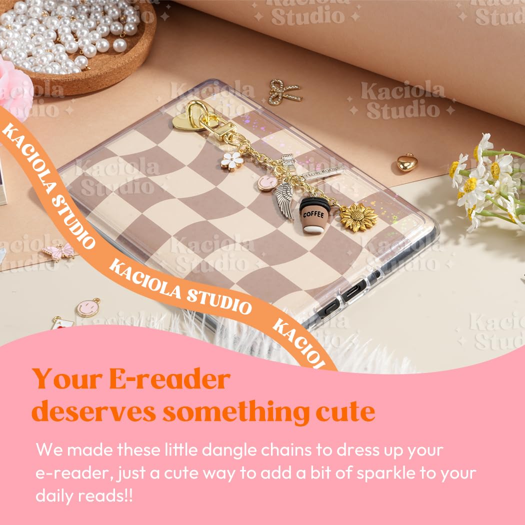 Kaciola Charm Chains for Kindle, Cute E-reader Phone Charm Bracelets Accessories Gift for Reader Booklovers Women Men, Charms Compatible for Kindle/E-Reader/Phone (A)