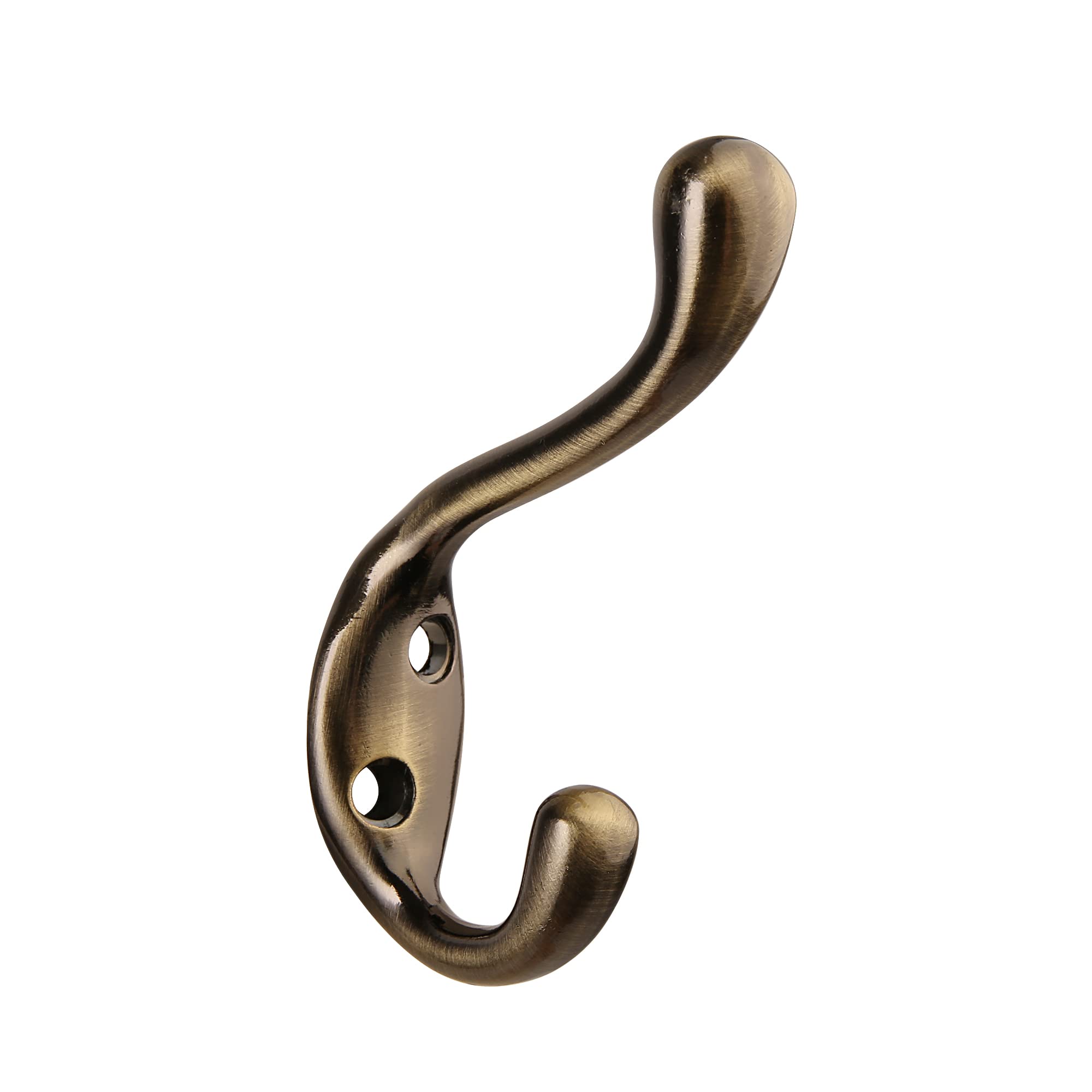 HASWARE 6 PCS Double Prong Robe Hook, Dual Coat Hooks Antique Wall Mounted Hooks Robe Vintage Hooks Hangers Heavy Duty with 12 Pieces Screws for Coats Hat Clothes Hanger Towel Keys (Antique Brass)