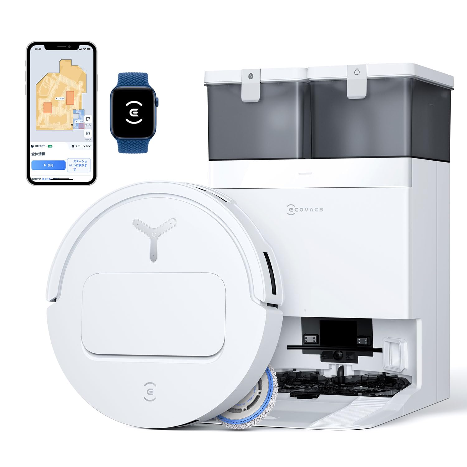 【2025最新 超薄型】ECOVACS(エコバックス) T50 OMNI ロボット掃除機 15000Pa強力吸引 加圧回転式デュアルモップ 水拭き 両用 毛絡まない モップ洗浄 自動ゴミ収集 高精度マッピング お掃除ロボット