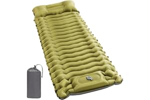 Jofulity Sleeping Pad for Camping Built-in Foot Pump Pillow Expandable to Double, 3.4 R-Value Air Mattress Camping Waterproof