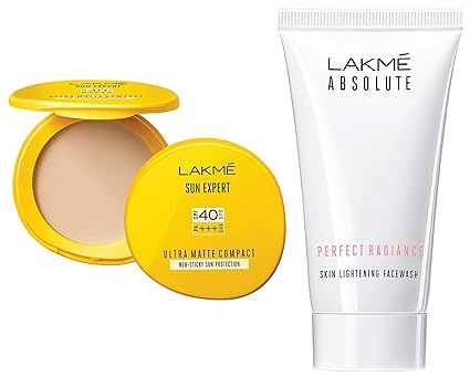 Lakme Sun Expert Ultra Matte SPF 40 PA+++ Compact, 7g & Lakme Absolute Perfect Radiance Skin Lightening Facewash, 50g